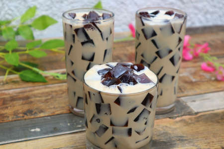 Coffee jelly dessert is a sweet coffee flavor dessert