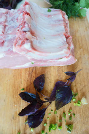 pieces of raw meatの写真素材