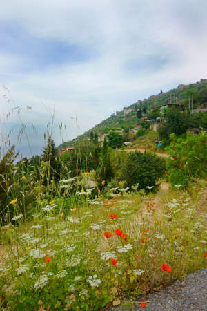 Beautiful landscape of mountain housesの写真素材