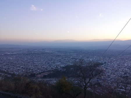 View of the city from the top of the mountain in the morningの写真素材