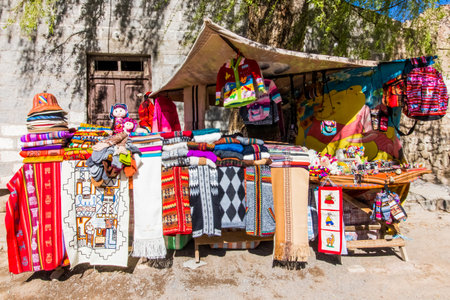 Colorful souvenirs at the market in Cusco Peruの写真素材