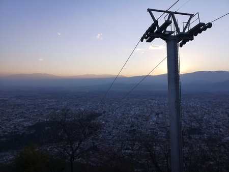 Sunset view from the cable car to the city of Athens, Greeceの写真素材
