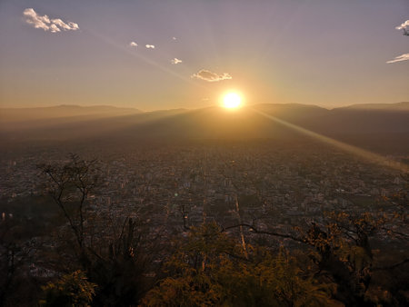 Sunset view of the city of Athens from Mount Lycabettus, Greeceの写真素材