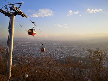Cable car at the top of the mountainの写真素材