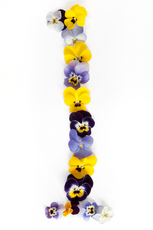 letter l alphabet made from pansy flowers isolated on white backgroundの写真素材