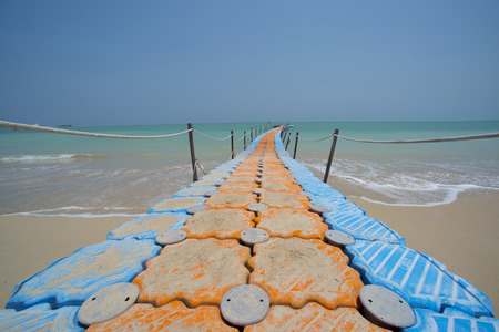 colorful plastic dock with sea background at Khaolak Thailandの写真素材