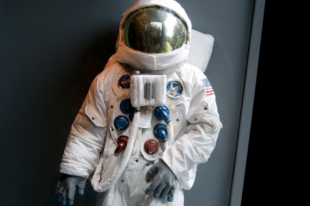 space suit shown for tourists in a museumの写真素材
