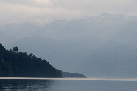 Mountain Norway with sun light at the bay
