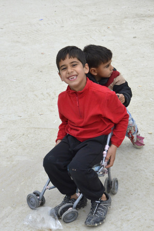 Moria, Lesvos, Greece, 24-February-2016: Refugee camp Moria on Lesvos. A hotspot where refugees register.のeditorial素材