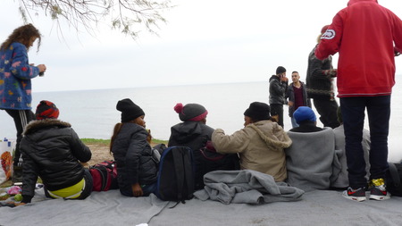 Mytilini, Lesvos, Greece, 25-February-2016: Refugees arriving at Lesvos. After they flee from their home country. They travel from Turkey to Greece to get to Europe.のeditorial素材