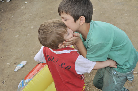 Lesvos, Greece- October 12, 2015, 2015. Refugee migrants, arrived on Lesvos in inflatable dinghy boats, they stay in refugee camps waiting for the ferry to mainland Greece continuing their journeys through Europe to seek asylum.のeditorial素材