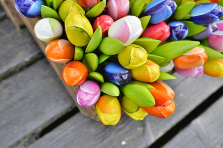 Carved wooden tulips to take home as a souvenir, The Netherlandsの写真素材