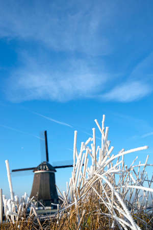 Necker mill in winter landscape The Netherlandsの写真素材