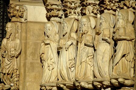 A group of statues of saints in a church in Portugal.の写真素材
