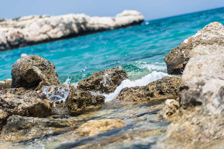 Crystal clear waters and sandstone rocks of the Mediterranean Sea Cyprusの写真素材