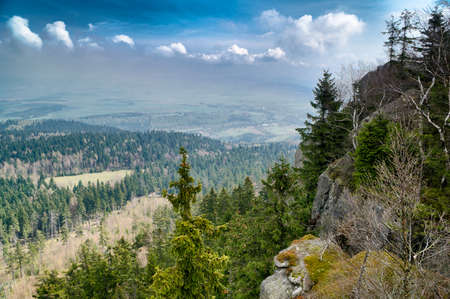 Clouds over forests and valleys of Kotlina Klodzka, Polandの写真素材