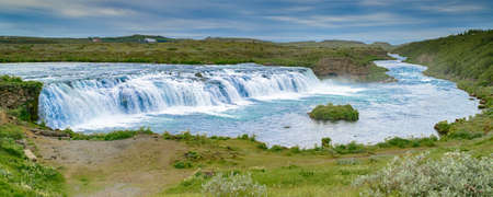 Panorama of Vatnsleysufoss (Faxi) waterfall in Icelandの写真素材