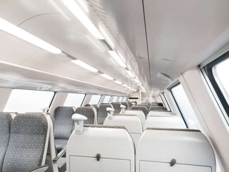 Empty interior of a modern railway carriageの写真素材