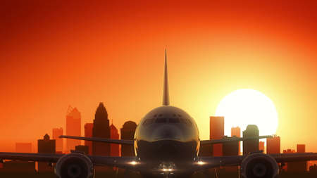 Charlotte North Carolina USA America Skyline Sunrise Take Offの写真素材