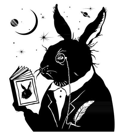 Intelligent rabbit reading a book のイラスト素材