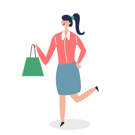 The girl is shopping. Purchase at retail stores.vector editable illustrationのイラスト素材