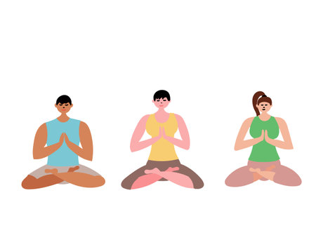 Group yoga class men and women. vector editable fileのイラスト素材