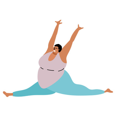 Full black girl doing yoga. bodypositive. vector editable fileのイラスト素材