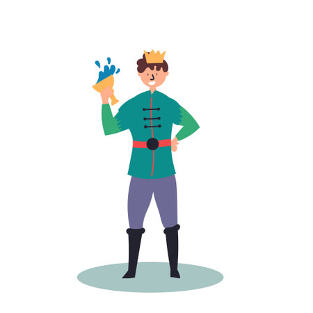 Fantastic character prince with a glass in his hand. Fairytales. Editable Vector Illustrationのイラスト素材