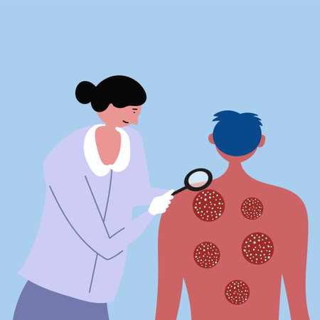 The guy is being examined by a doctor. Psoriasis, eczema, skin diseases. vector editable fileのイラスト素材