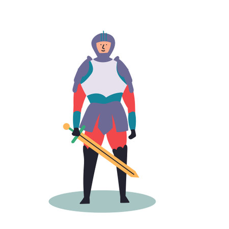 Fantastic character of a knight with a sword. Fairytales. Editable Vector Illustrationのイラスト素材