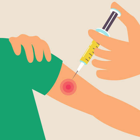 Flu shot. Syringe in the hands. injection. Vectorのイラスト素材