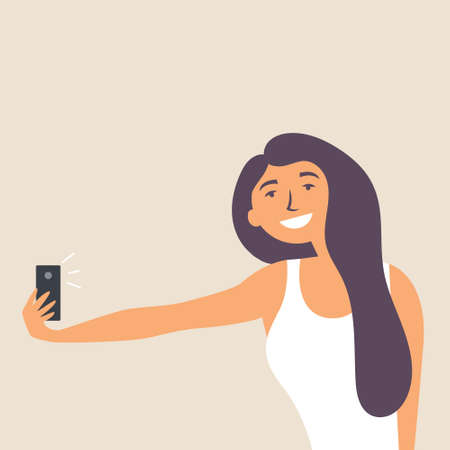 Beautiful girl takes a selfie. Photographer