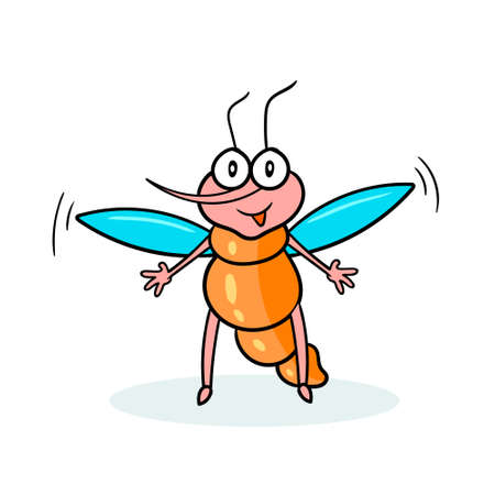 Cartoon character of a mosquito with a black outline smiles and wants to hugのイラスト素材
