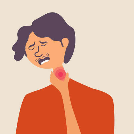 A man has the flu. viral infections. Sore throat, fever. Vectorのイラスト素材