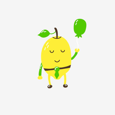Funny cute lemon character with balloon, colors yellow green white brownのイラスト素材