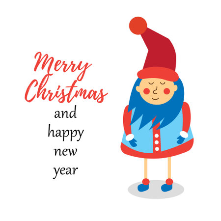 New Year's character gnome. Happy New Year and Merry Christmas. Elf and the gnome. vectorのイラスト素材