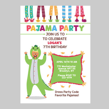 Kids Pajama party invitation Kigurumi Dinosaurのイラスト素材