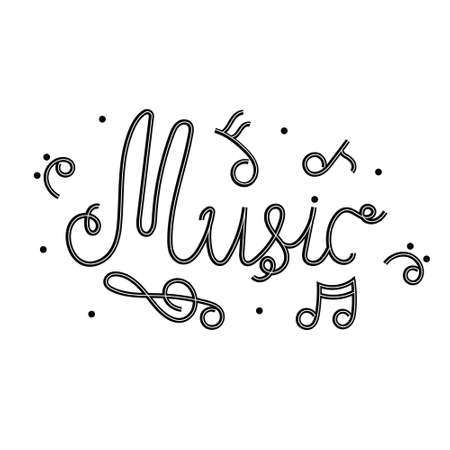 Black and white lettering music. Black and white lettering with melodic notesのイラスト素材