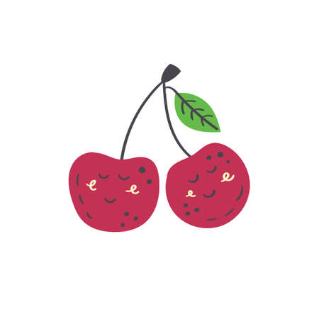 Cute berry cherry. Vector isolated in hand drawn fruit