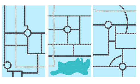 Vertical road map schematic on blue background. Nursery design for the map creator. vector illustrationのイラスト素材