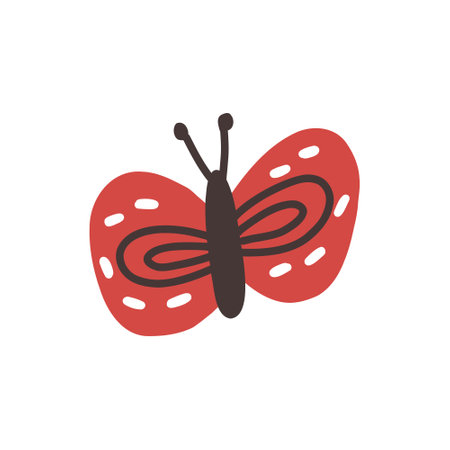 Red decorative butterfly doodle. Vector art hand drawn naive cute insect animal clipartのイラスト素材
