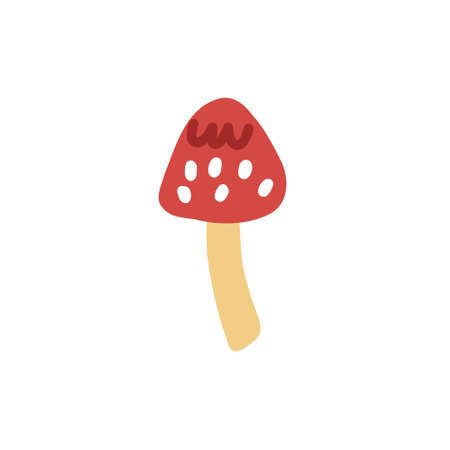 Red fly mushrooms hand drawn. Vector art doodle naive cute nature clipartのイラスト素材