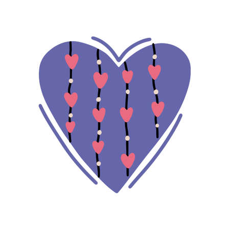 Hand drawn purple heart. Romantic vector hand drawn doodle element