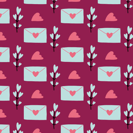 Seamless Pattern Heart Paper Envelope. Valentine's Day digital paper wallpaper textile fabric repeat backgroundのイラスト素材