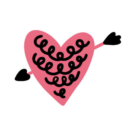 Heart with Cupid Arrow. Romantic vector hand drawn doodle elementのイラスト素材