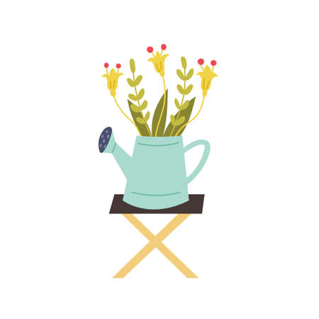 Flowers watering can stoolのイラスト素材