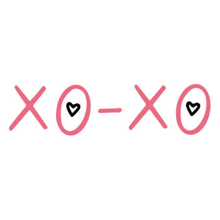 Pink lettering Valentines Day xoxo. Romantic Love Valentine's Day vector hand drawn doodle text