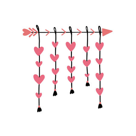 Cupid arrow with hearts. Romantic vector hand drawn doodle elementのイラスト素材