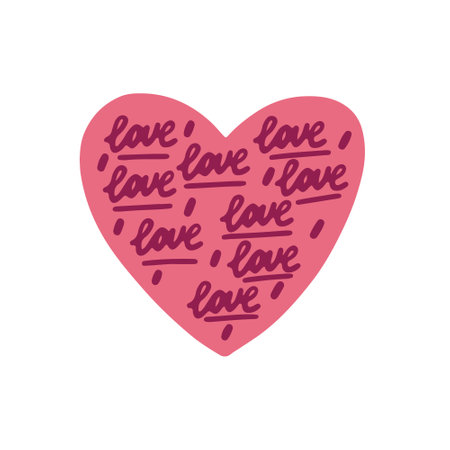 Pink heart with love lettering. Romantic Love Valentine's Day vector hand drawn doodle naive artのイラスト素材