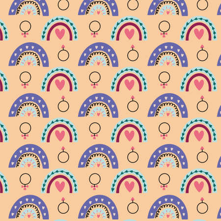 Seamless pattern romantic rainbow. Valentine's Day digital paper wallpaper textile fabric repeat backgroundのイラスト素材